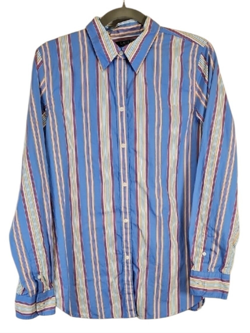 Lauren Ralph Lauren 100% Cotton Long Sleeve Striped Button Front Blouse, Size 10
